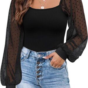 Womens Mesh Long Sleeve Shirts Casual Blouses Tops